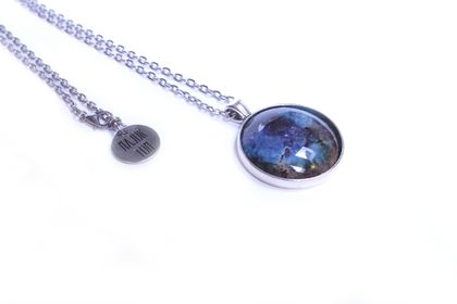 Moody Blue Nebula Necklace - Astronomy Jewellery - Galaxy Pendant - Glass Cabochon - Outer Space & Science - Major Tom, Bowie